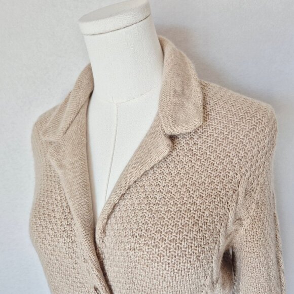 Loro Piana Made in Italy 100% Cashmere Cable Grid Knit Collar Cardigan Beige - Picture 3 of 15